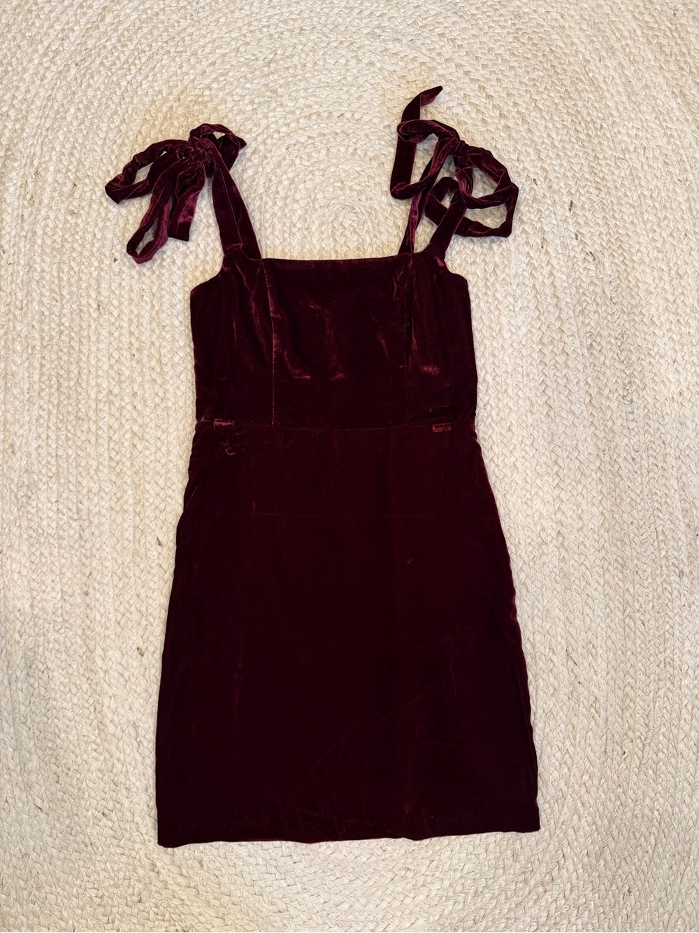House of Harlow 1960 Burgundy Velvet Tie-Shoulder Mini Dress